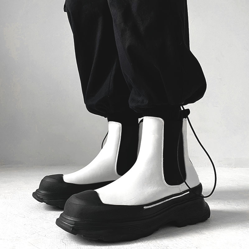 Korean style men's boots slip- - Men'S Shoes Black And White ulasan dan harga